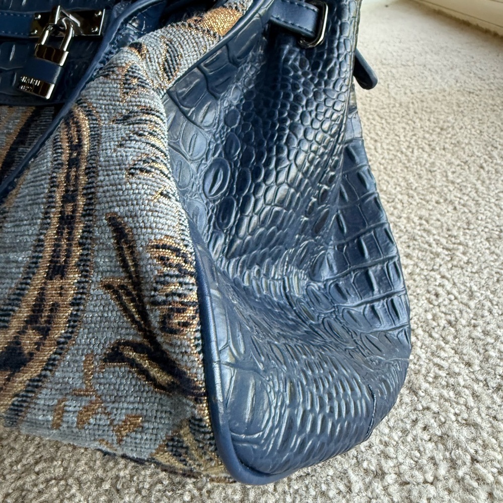 NWOT SHARIF 1827 Blue Tapestry Tote Satchel Handbag Croc Embossed Vintage - Picture 11 of 16